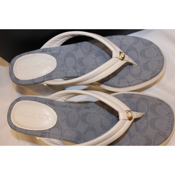 COACH SIGNATURE JACQUARD FRANKI THONG FLIP FLOP SANDALS NIB CHALK - Picture 3 of 6